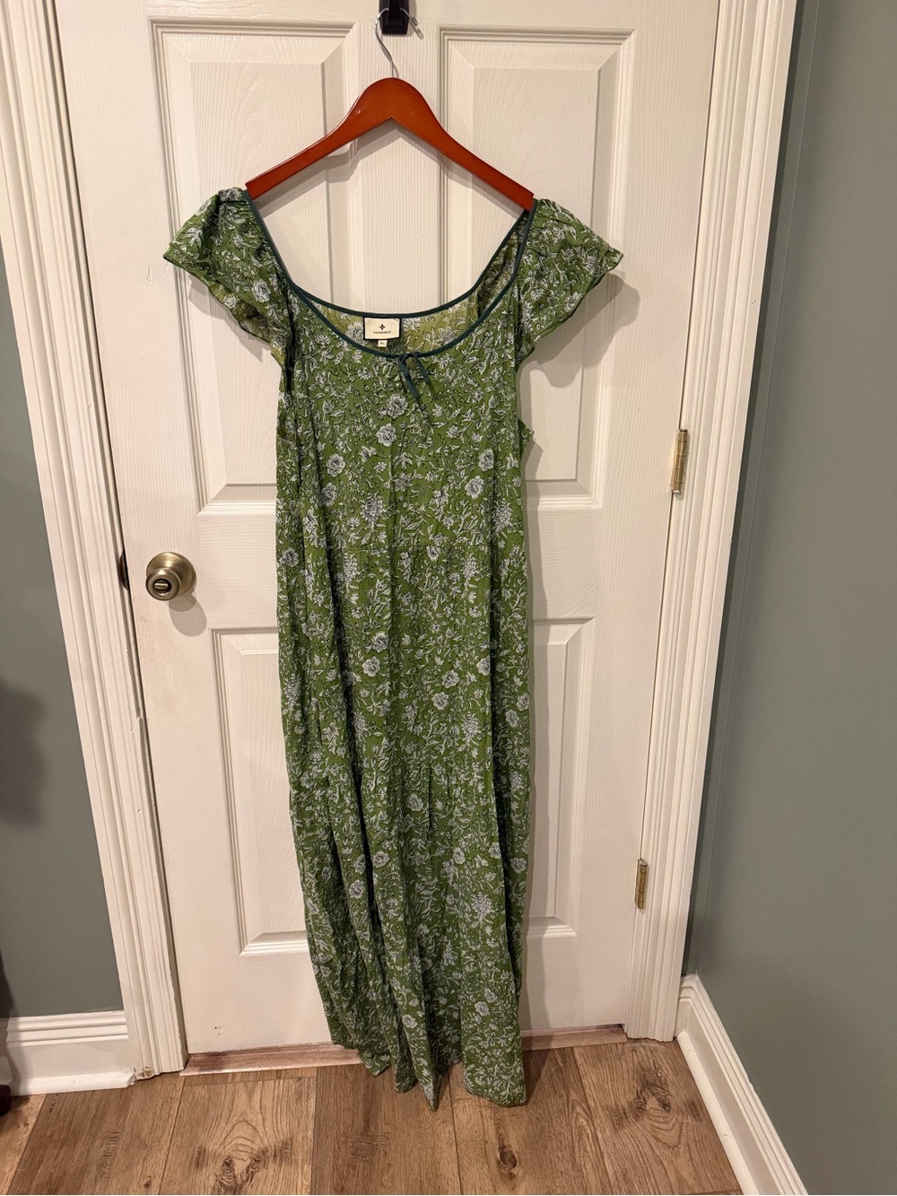 Tuckernuck Olive Green Floral Maxi Dress with Cap Sleeves